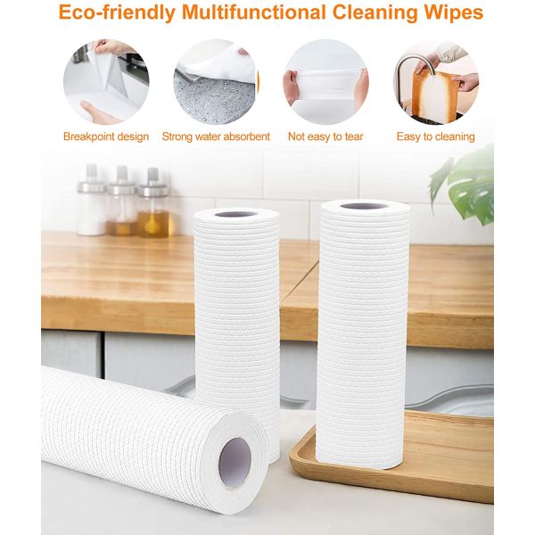 Washable Spunlace Wipes Paper Towel Roll Reusable Kitchen Cleaning Cloths 130gsm
