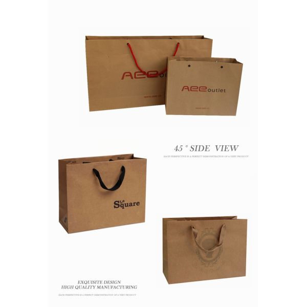 Natural Brown Kraft Paper Shopping Bags With Handles Custom Logo Printed