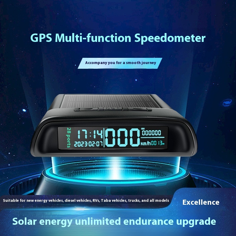Solar GPS TPMS 315MHz 12V LED Display Multi Function Speedometer Tire Pressure Temperature Monitor 30-50 PSI for Cars and Trucks
