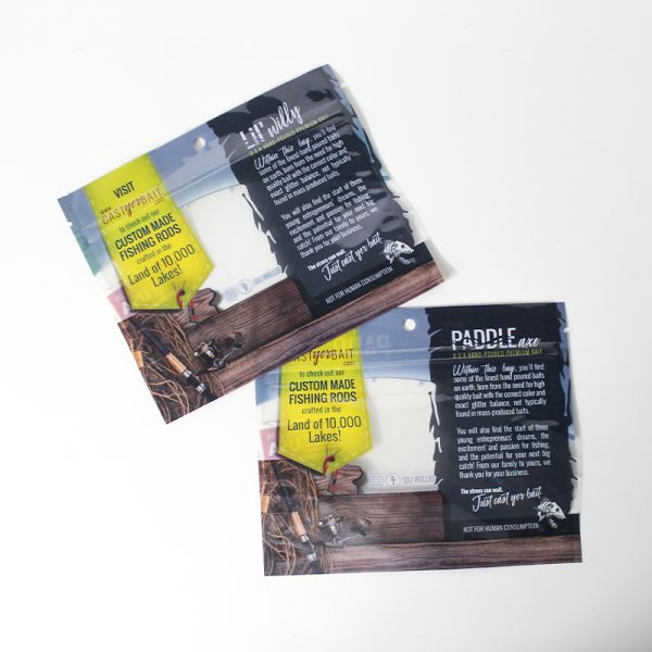 La pesca transparente laminó bolsos plásticos del gusano con el agujero de la suspensión