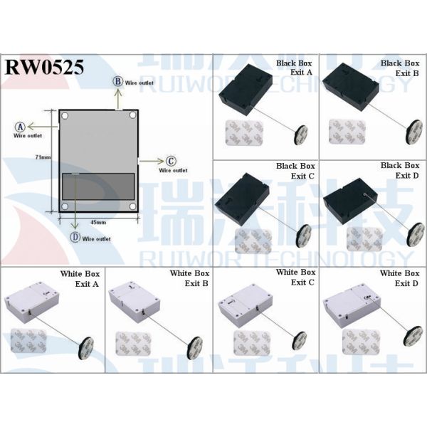 RW0525 Cuboid Anti Theft Pull Box With Dia 38mm Circular Adhesive Plastic Plate Connector