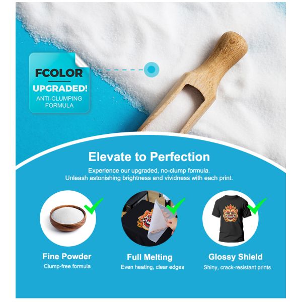FCOLOR White Transfer Dtf Powder 200M Hot Melt Adhesive Powder White Film Powder for Dtf Printer
