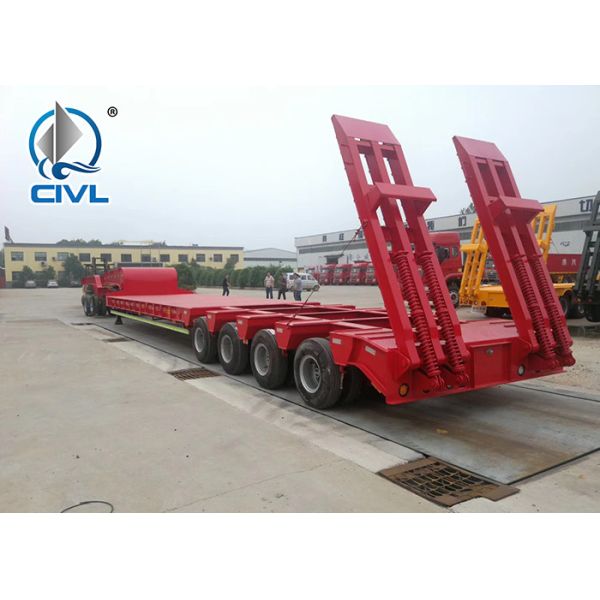 Flatbed Manual Semi Trailer Trucks 4 Axles with Four Double Air Chamber