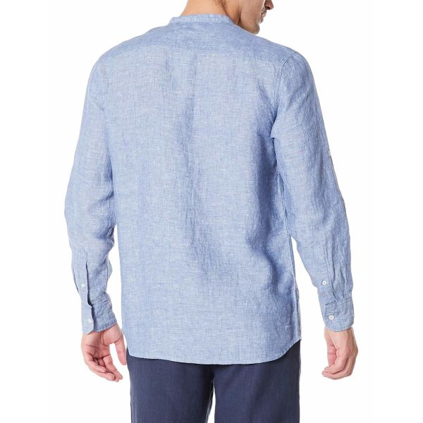 Xxxl Breathable Pure Linen Mens Long Sleeve Shirts Rolled Up With Band Collar