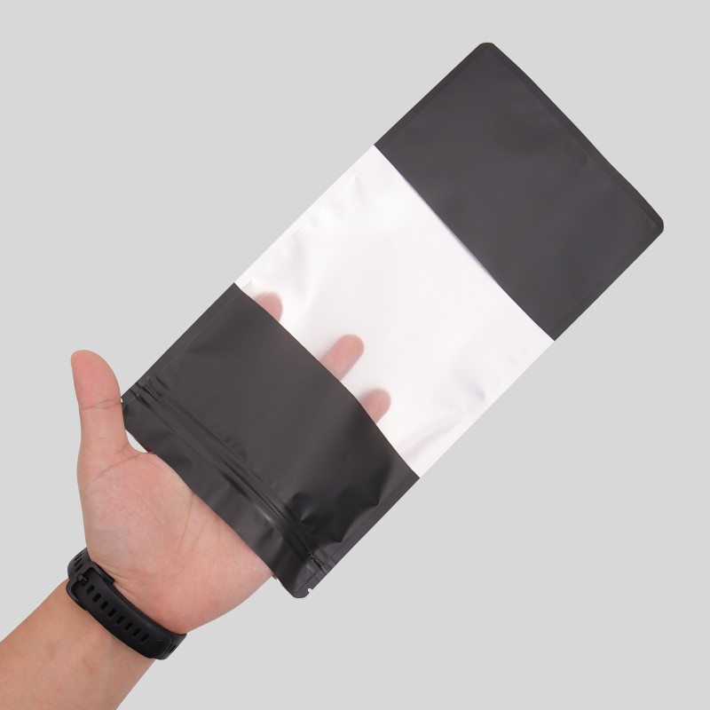Custom Matte Black Stand-Up Pouch with Full-Width Frosted Window Band