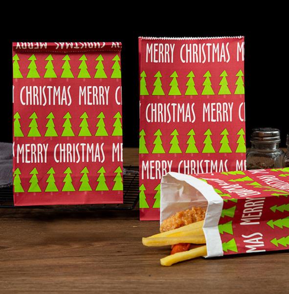 Christmas Printing Bio-degradable Kraft Paper Bag for Food Grade Eco-friendly Packaging