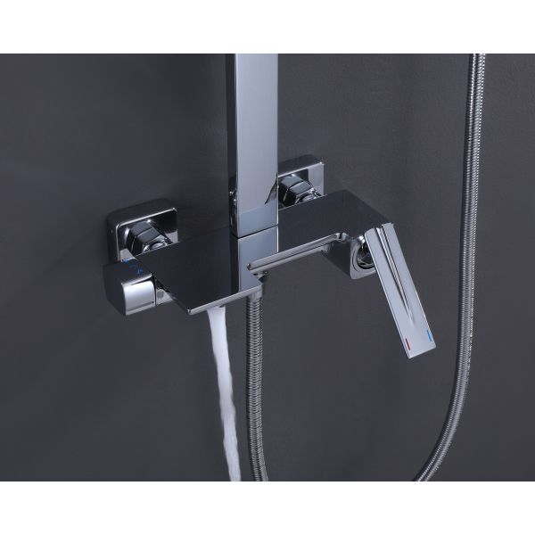 Modern Square Brass Metered Bathroom Rain Bath Shower Mixer Faucets Wall Mounted