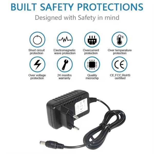Adaptador de fuente de alimentación de 12V 0.5A 1A 1.5A 2A 2.5A 3A negro para cámaras Cctv Ip Cargar Ac a Dc Adaptador de DC 5.5Mm Jack