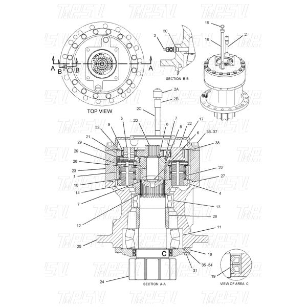 Black 191-2693 E325C Excavator Swing Drives Catalog Bolt-on In Stock Hydraulic Swing Drive