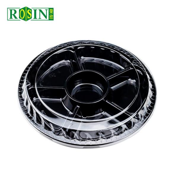 Round Disposable Fruit Packaging Box 6 Cavity Black Based With Anti Fog Clear Lid