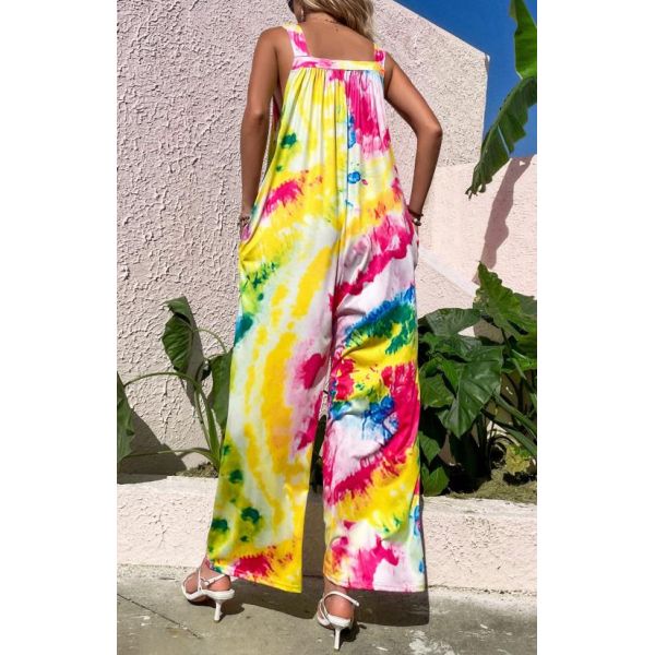 Напечатанные комбинезоны низких женщин производителя одежды Moq случайные свободные связывают широкие брюки ноги с карманами