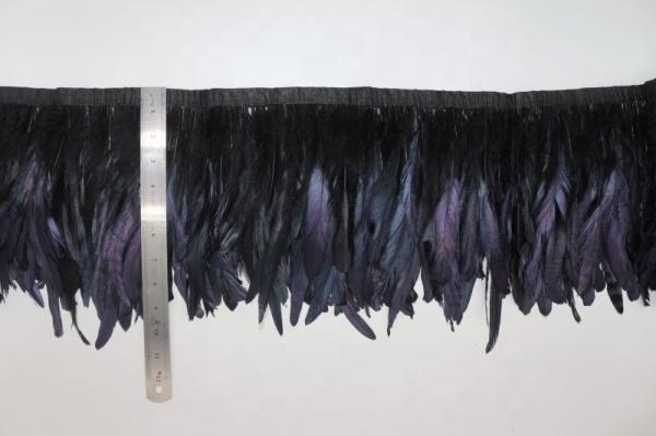 Decoração de festa Galo preto Coque Fringe de penas Trim com fita de fita de cetim Tintado 10-12 polegadas