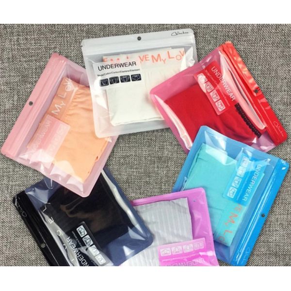 Fashion transparent multi-color plastic zipper clothing underwear bags