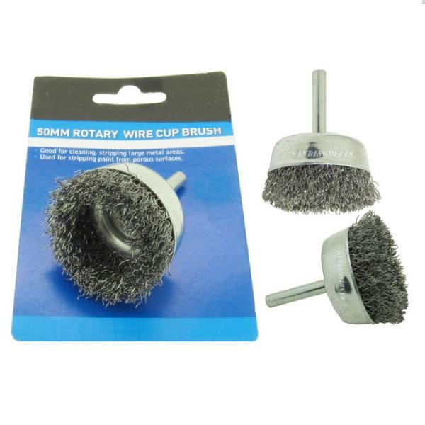 3 Inch Stem Mounted Stainless Steel Cup Brush / Crimped Cup Brush For Edge Blending