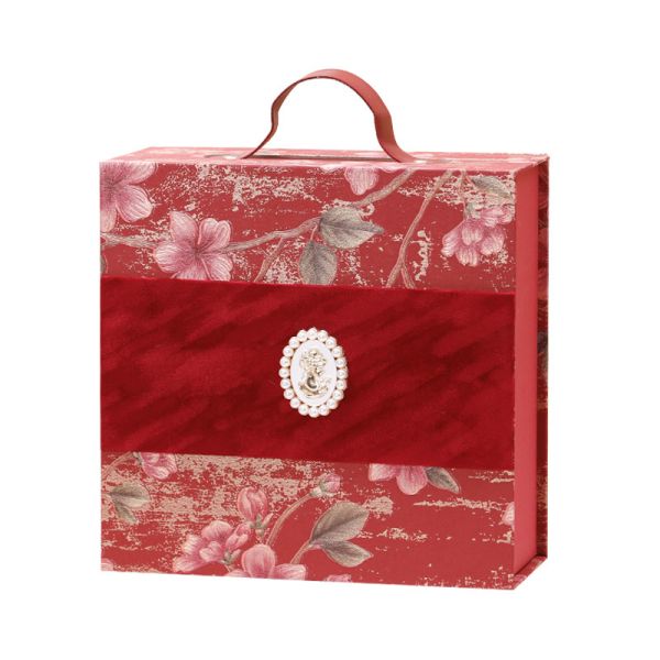 Vintage Chinese Blue Floral Gift Box Set Elegant Pearl Accent Handled Packaging Empty Favor Boxes for Weddings Birthdays      