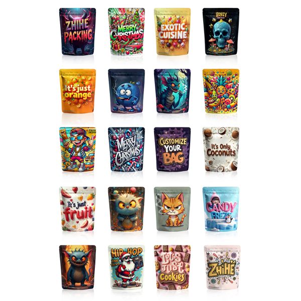 Customizable Size Custom 3.5 Exotic Printed Zipper Bag Smell Proof Cali Packs Mylar Bags 1g 7g 28g Cookie Herb Packaging