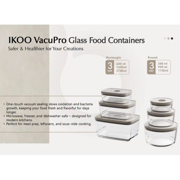 IKOO Container vitré sous vide scellable Ensemble d'étiquetteurs sous vide de nourriture Sacs sous vide de nourriture Container sous vide de nourriture