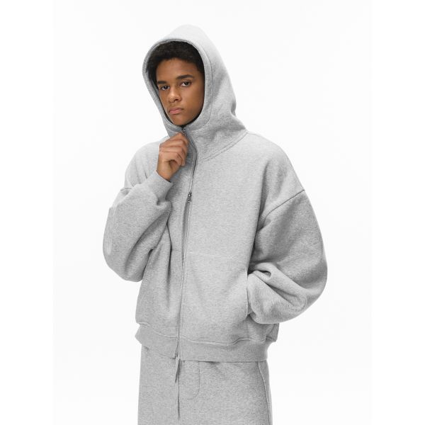 Customized ODM Unisex Curved Sleeve Embroidered Print Knitted Boxy Hoodie Spring 2025 Zipper-Up Windproof Breathable Jacket
