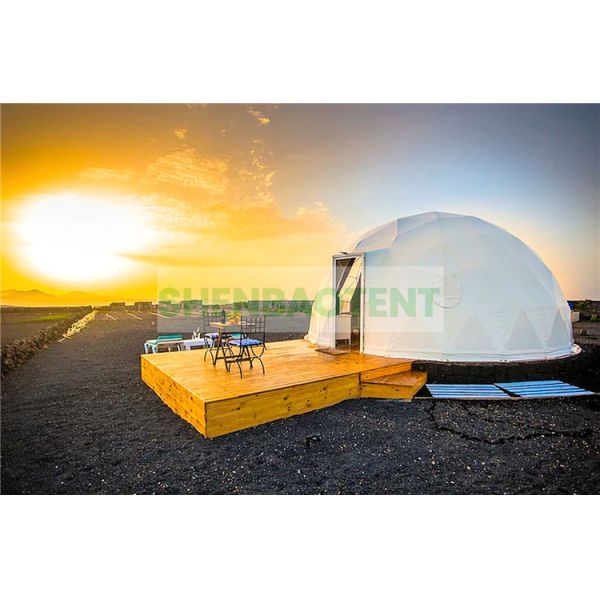 Camping Glamping Dome Tent 30 Square Meter Hotel With Flooring Solar Fan
