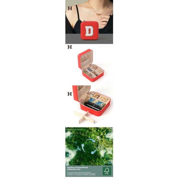 Boîte de rangement de bijoux en cuir rouge portable