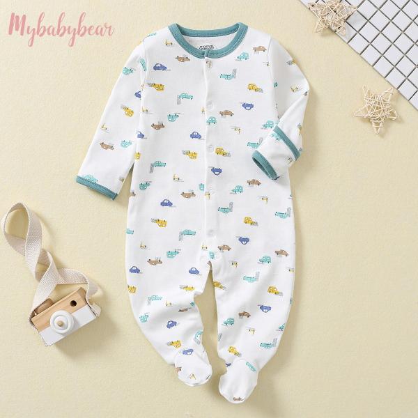 In stock Fold Hand and Snap Feet Design 100% Cotton Baby Romper Jumpsuit Baby Onesie Pajama
