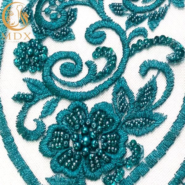 Tulle Lace Green Beaded Sequin Embroidery Fabric For Dress Making