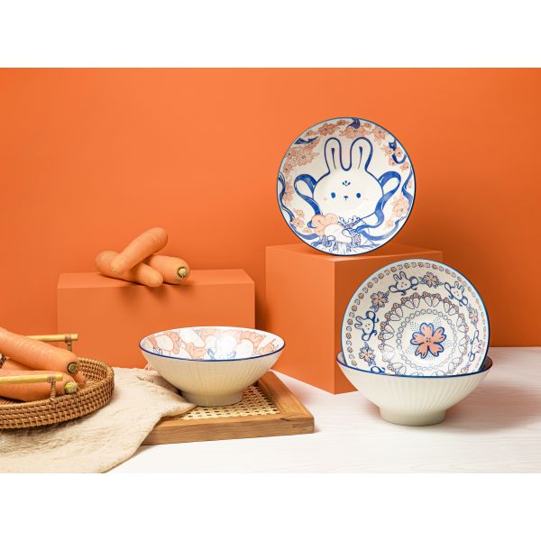 Готовы к отправке на складе Персонализированные керамические миски Подарочный набор Красочные печатные под глазурной кухни 4 шт Суп 6,5 дюйма 8 дюймов