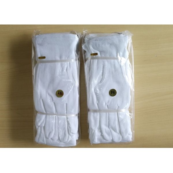 Bleached White Cotton Inspection Gloves , Cotton Glove Liners Hemming Cuff