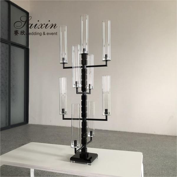 Elegant Trendy 9 Arm Crystal Candelabra for Interior Decor custom tall tube black  Silver