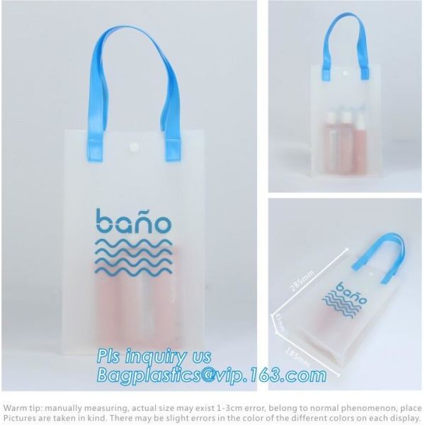 Waterproof recycled handle shopping square bottom transparent pvc plastic bag, promotion gifts packing plastic handle PV