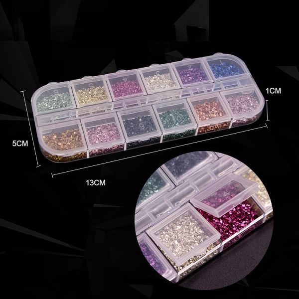 12 Grid Rhinestone Nail Stones Crystal Multi Shape Glass Diamonds Nails Art Decoration