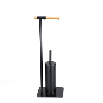 21*18*67cm Durable Type Bathroom Stand Steel Bamboo Toilet Paper Holder and Brush Set for Household Bathroom Househol