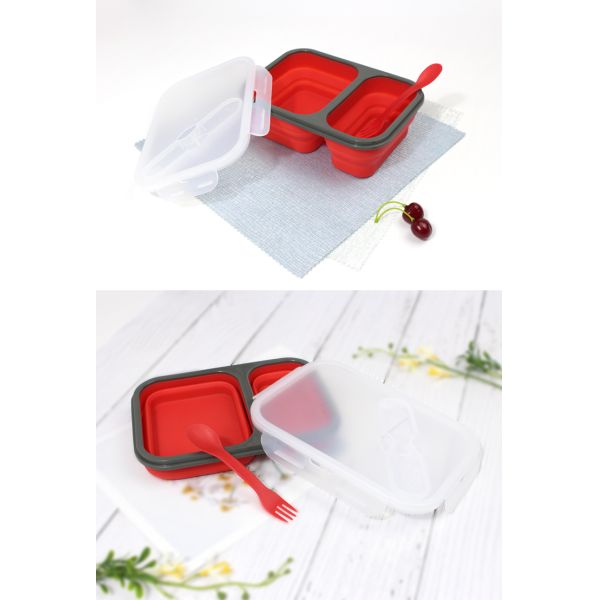Складный пищевой контейнер бенто силикона Microwavable с 2 отсеками