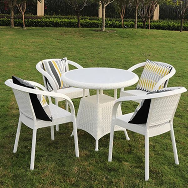 Plastic Rattan Stackable Cafe Dining Arm Chair for Wedding Banquet in Outdoor Garden