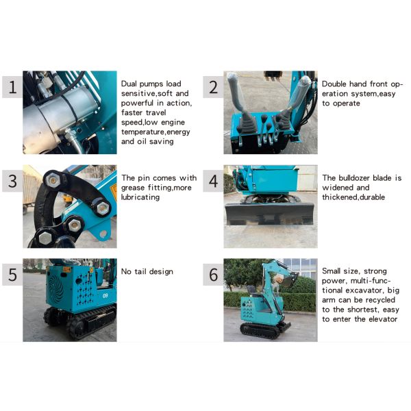 Mini escavadeira diesel KV09 com tanque de combustível de 3,5 litros e largura de trilho de 150 mm