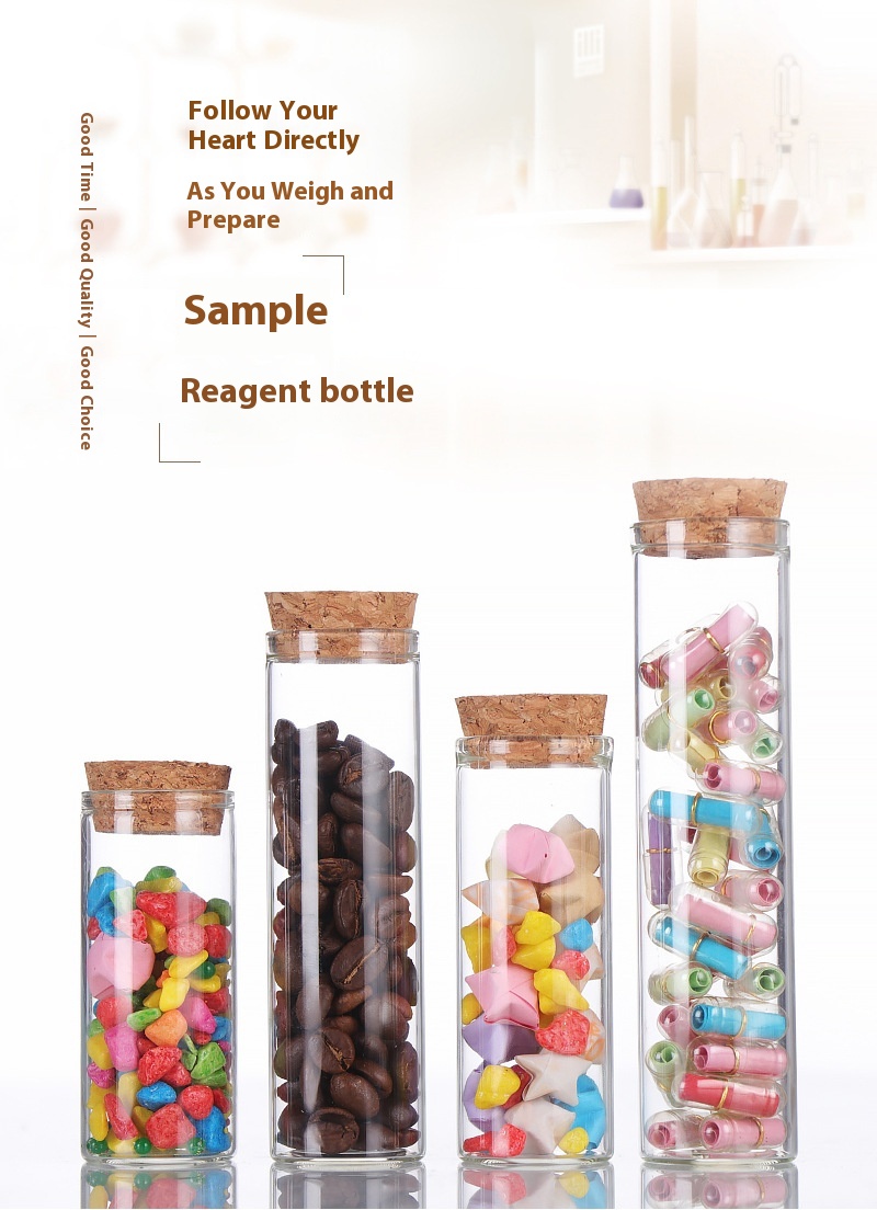 30mm Transparent Flat Mouth for Test Tube Bottle with Rose Flower Dispensing Bamboo Lid Straight Glass Candy Container