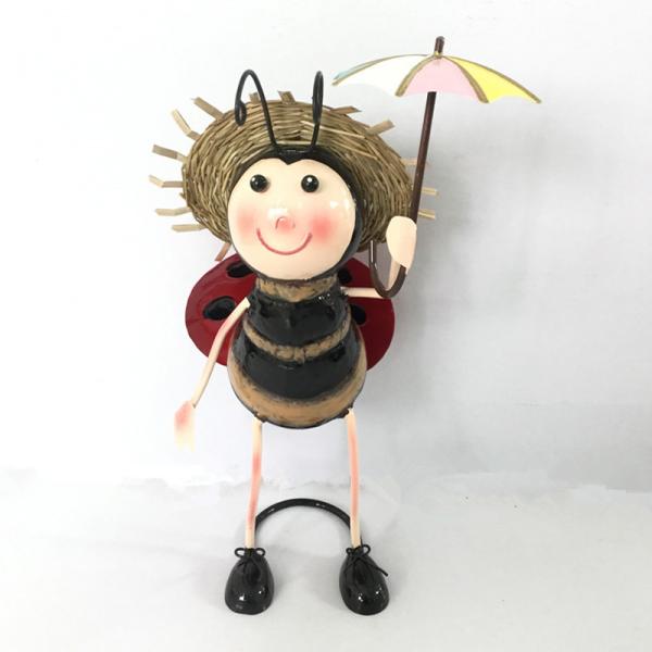Decoração de jardim de metal adorável abelha com guarda-chuva interior / exterior