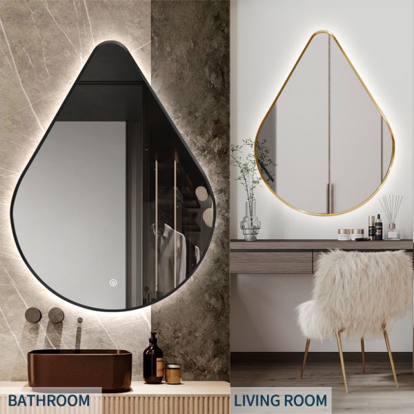 Teardrop LED Bathroom Mirror , LED Backlit Bathroom Vanity Mirror Wall Mounted