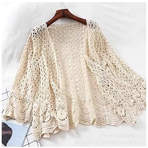 Long Sleeve Cardigan Hollow Out Women Crochet Cardigan Lightweight Tie Front Hollow Out Long Sleeves Summer Knit Cover Cardigans Open Front Scalloped Mesh Beach Shrug Coat Beige