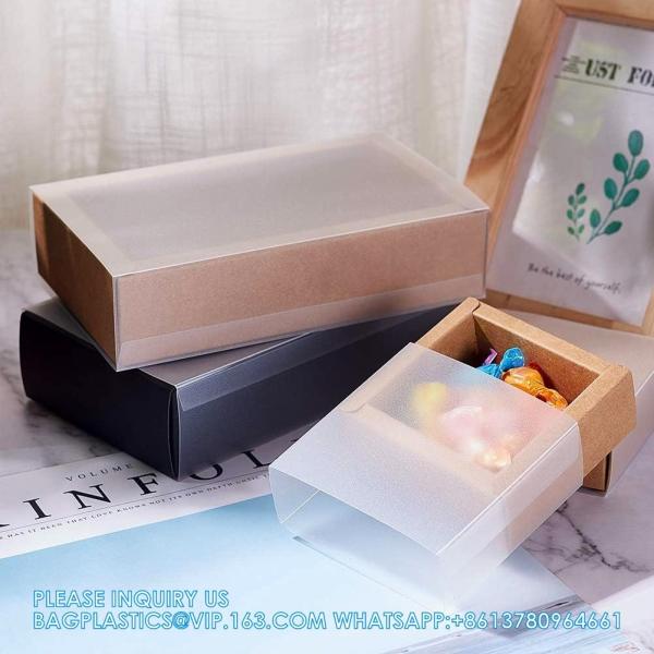 Square Brown Kraft Boxes Heavy Duty Paper Gift Box With Clear Windows 3.3x3.3x1.2 For Party Favor Treats, Bakery