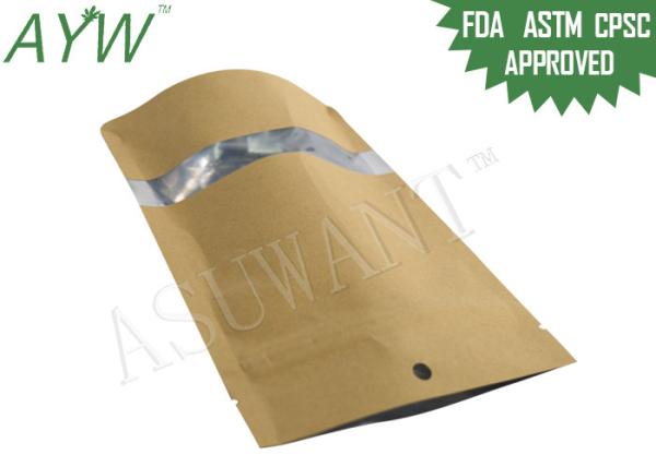 Natural Dried Food Kraft Paper Zipper Bags No Handling With FDA Laminated Materials 