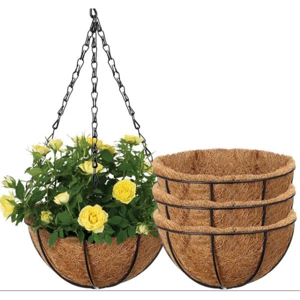 Metal Hanging Basket With Coconut Coir Liner Hanging Flower Basket With Chain Indoor Outdoor Plant Flower Pot
