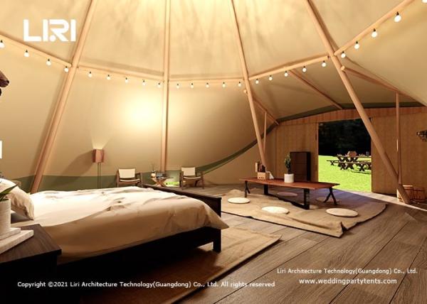 Polyester Taffeta Outdoor Glamping Tent Log Wall And Wooden Structure