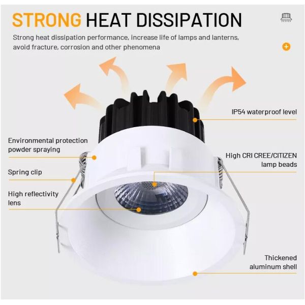 8W IP54 Anti Glare CRI93 LED Spot Down Light Beam Angle 15°/24°/38° 2700K-6500K Потолок установленный вниз свет с CE RoHS