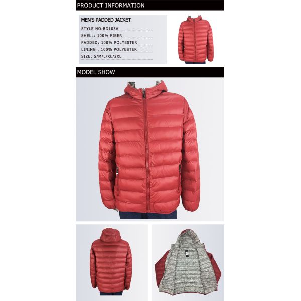 Fashionable Mens Red Padded Jacket High Protection Strong Wear Resisting