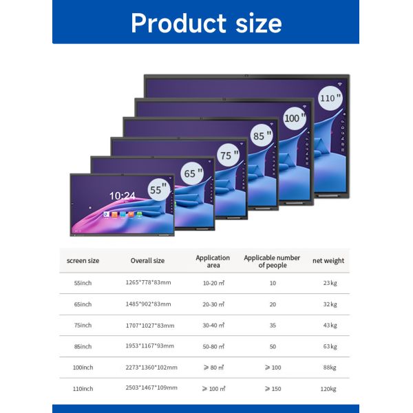 65 75 86 100 Inch Smart Interactive Whiteboard 4k All In One LCD Conference