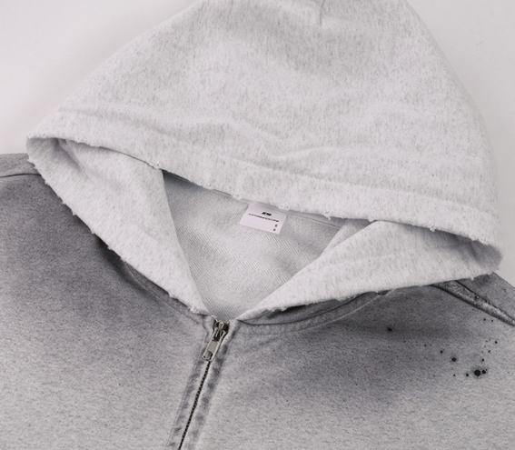 Men’s Vintage Wash Zip-Up Hoodie 404G Fleece Lined Oversized Streetwear Jacket