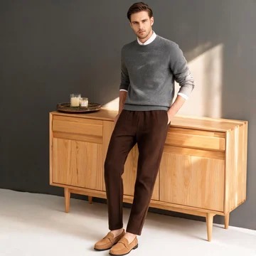 Men's 100% Wool Pullover Knit Sweater - Breathable 12 GG for Autumn Winter