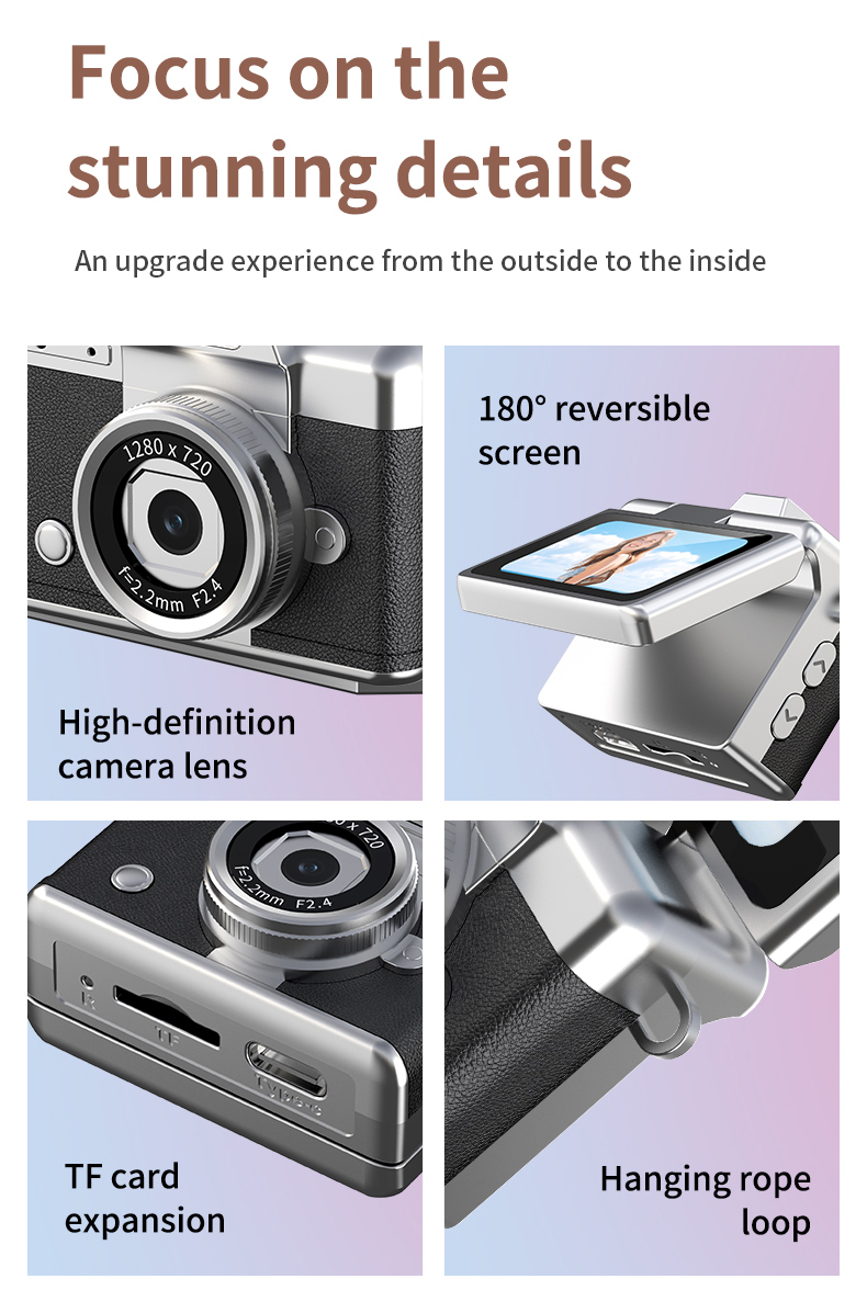 DLC Neck-Wearable Mini Camera | 48MP 1080P HD Flip Rotatable Lens Built-in Flash Filters Selfie Mode Video Recording Face