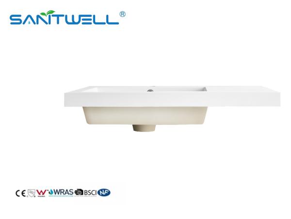 Left Side SWF750L Unique Design Stone Basins Glossy White Rectangle Shape Semi-Counter Sinks